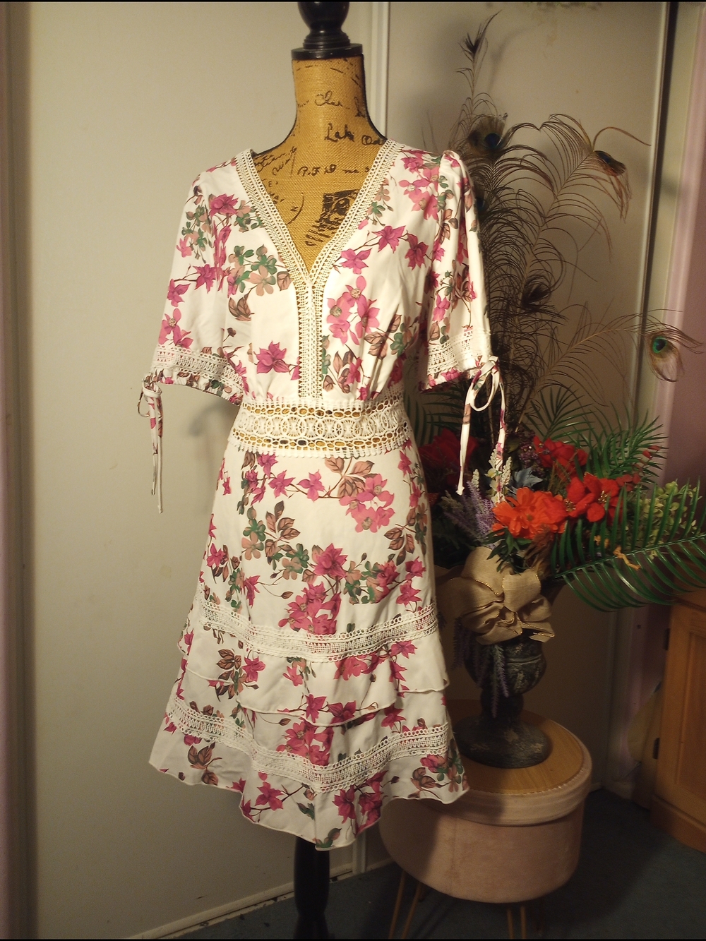 SHEIN Teal and White Printed Summer Dress - 2XL